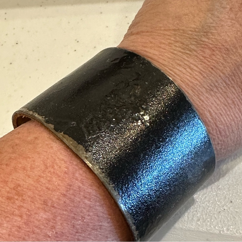 Ella Jude Cuff Wide Bracelet BOHO Black leather over metal weathered intentional